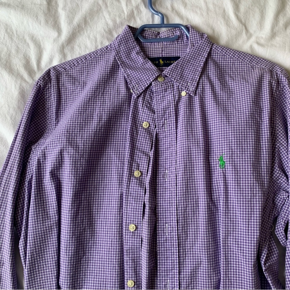 Ralph Lauren Lavender Casual Button Down Shirt with Checkered Pattern